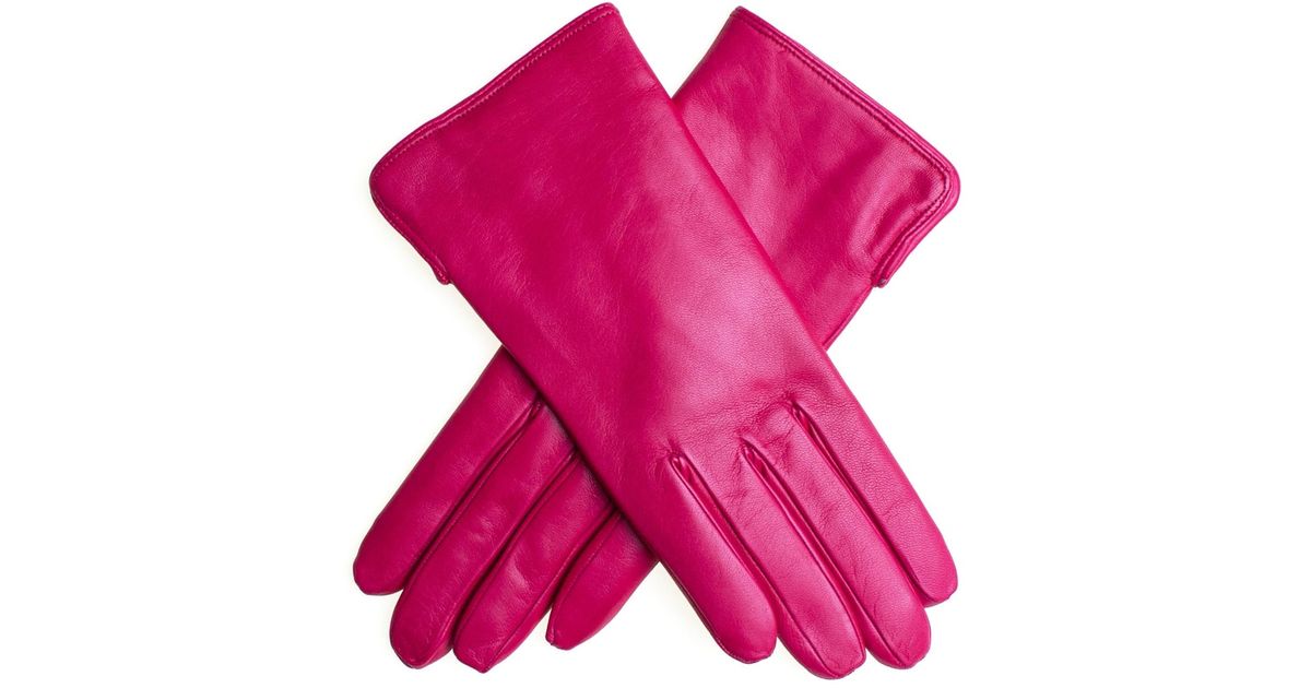 fuschia leather gloves