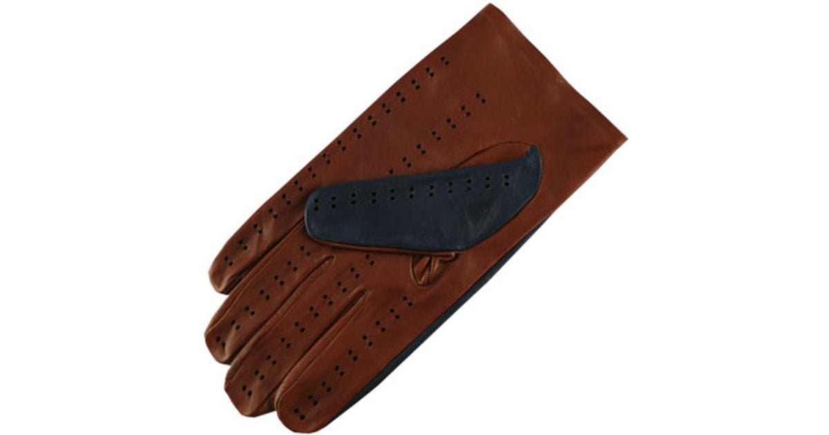 Black Navy And Tobacco Italian Leather Driving Gloves in Blue for Men Lyst