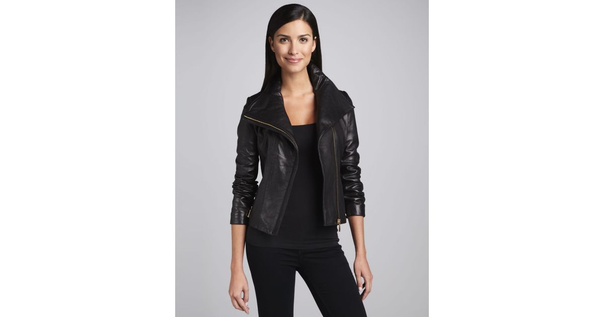 Elie Tahari Blue Lisette Leather Motorcycle Jacket