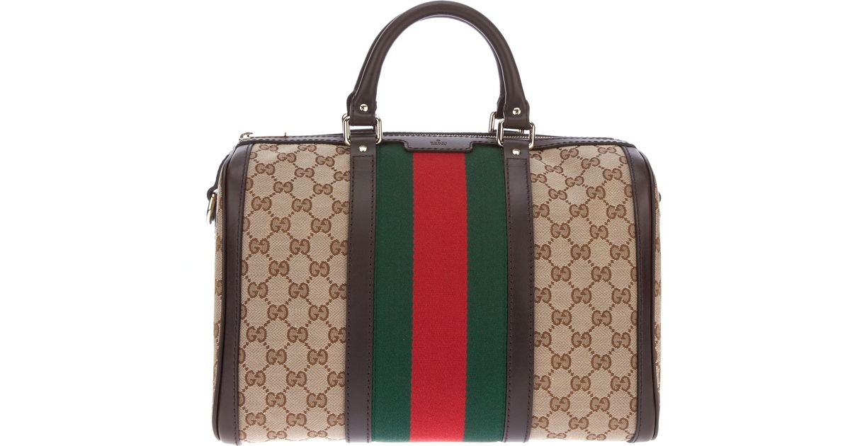 Gucci Beige/Brown GG Canvas Vintage Web Medium Boston Bag w/ Shoulder Strap  - Yoogi's Closet