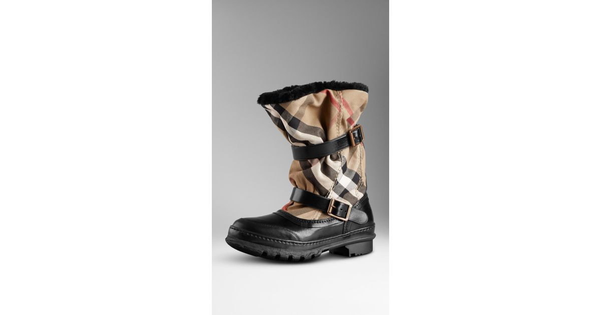 Cozy and Checkered: Burberry Shearling Lined House Check Weather Boots