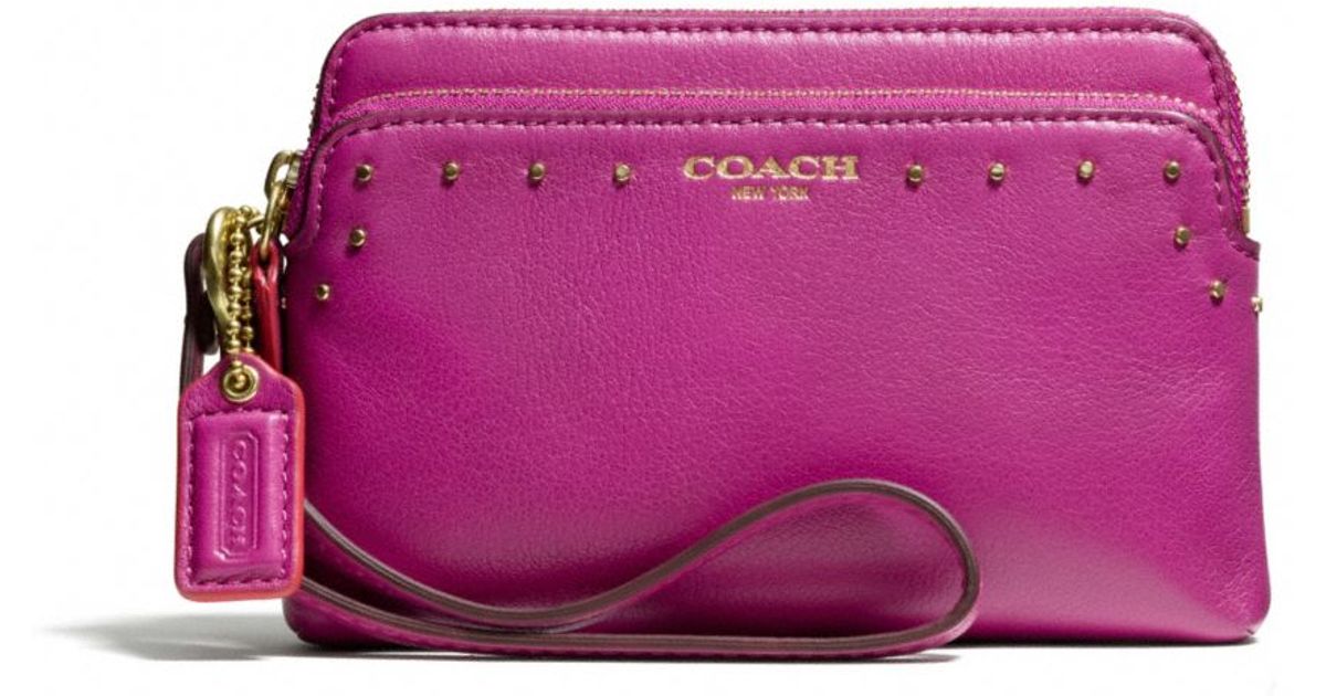 COACH Poppy Double Zip Wristlet in Studded Leather in Purple Lyst