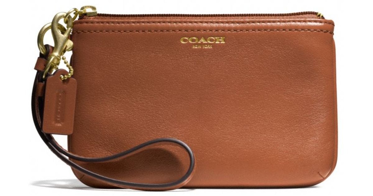 COACH Small Wristlet in Leather in Brown | Lyst