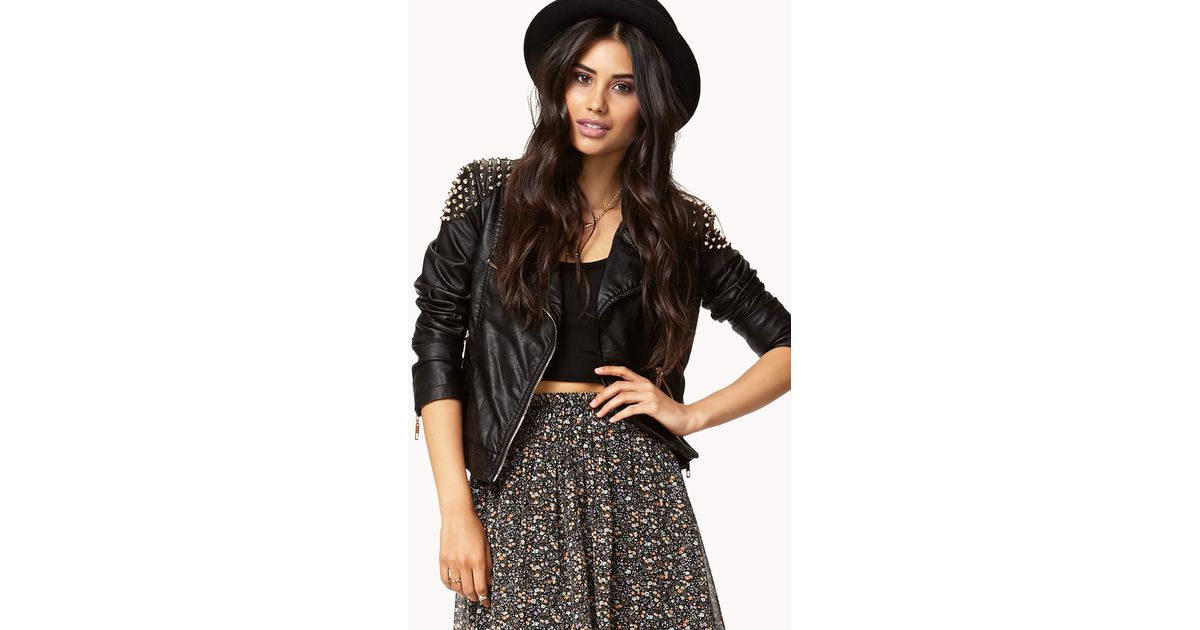 Forever 21 Black Spiked Shoulder Moto Jacket