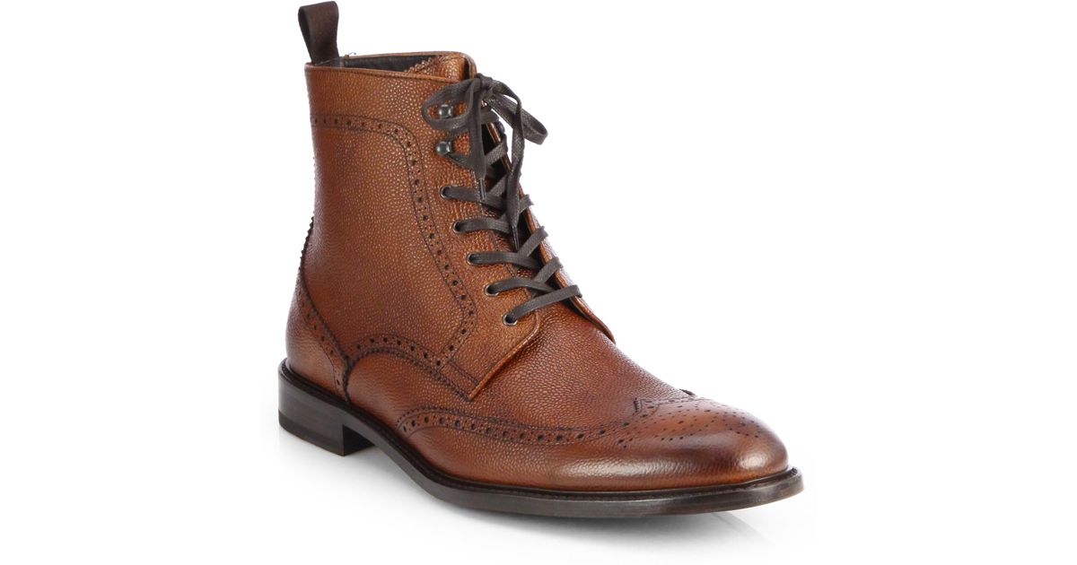 To Boot York Pebbled Leather Wingtip Ankle Boot in Cognac 