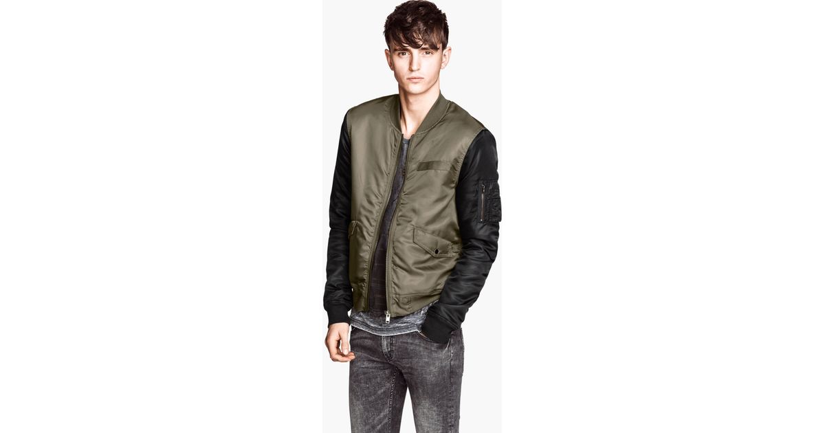 H\u0026M Padded Bomber Jacket in Khaki Green 