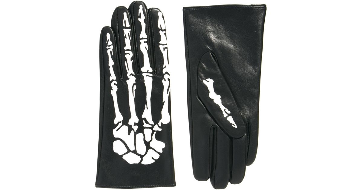 ASOS Leather Skeleton Printed Gloves in Black Lyst