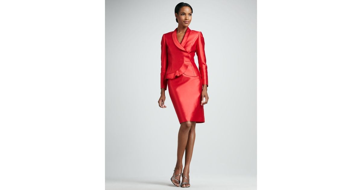 tahari red skirt suit