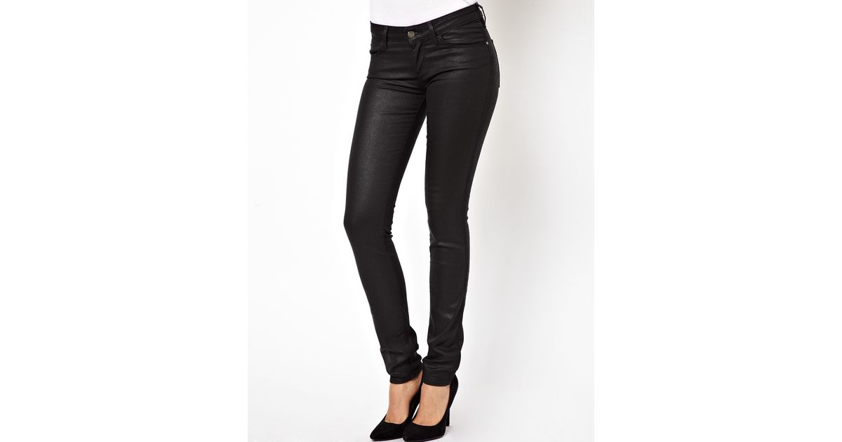 Wrangler Courtney Coated Leather Look Skinny Jeans in Black | Lyst
