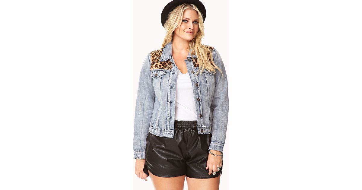 Forever 21 Leopard-Trimmed Denim Jacket 