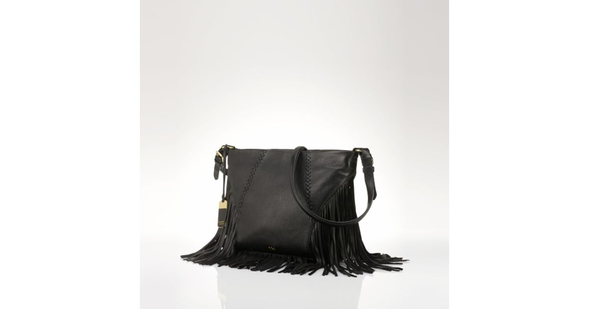 black leather fringe bag