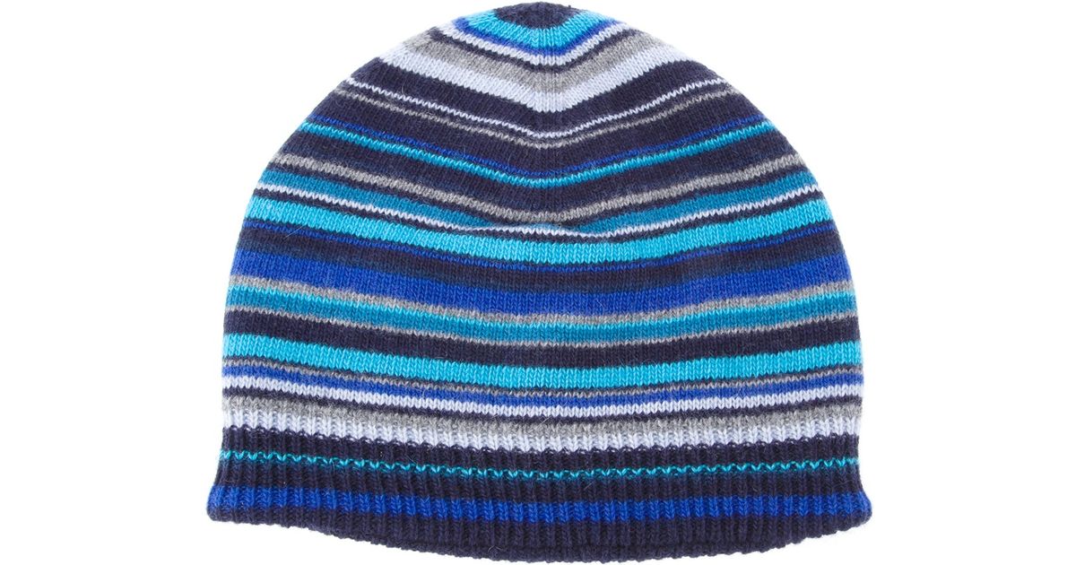 Paul Smith Striped Beanie Hat in Blue 