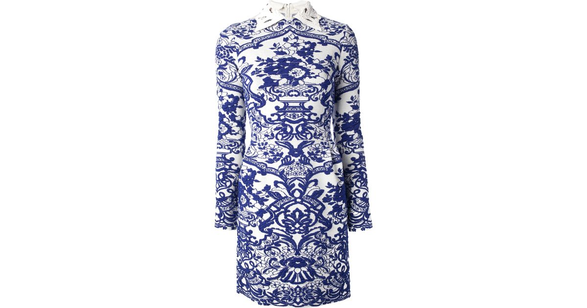 Valentino Embroidered Floral Dress in Blue | Lyst