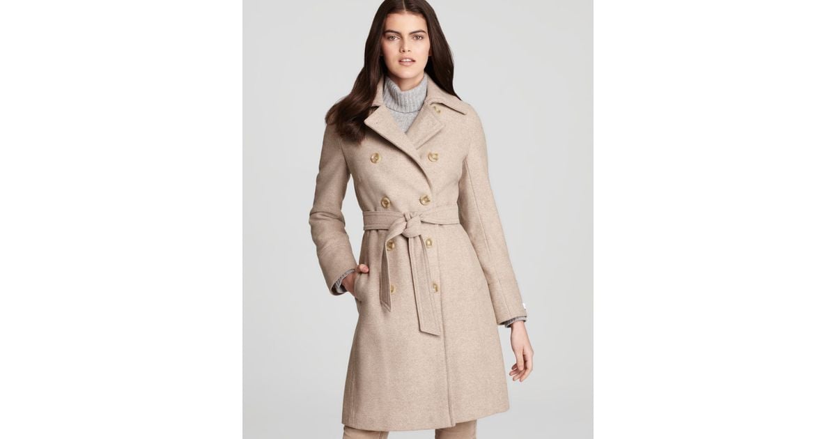 Calvin Klein Double Breasted Belted Trench Coat in Oatmeal (Natural) Lyst