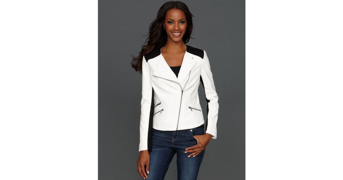 Inc International Concepts Fauxleather Colorblock Moto Jacket In White Black Black Lyst