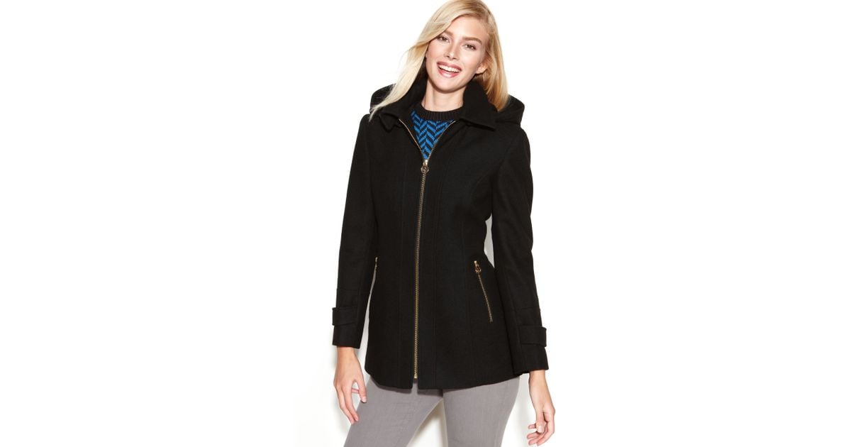 michael kors black wool coat gold zipper