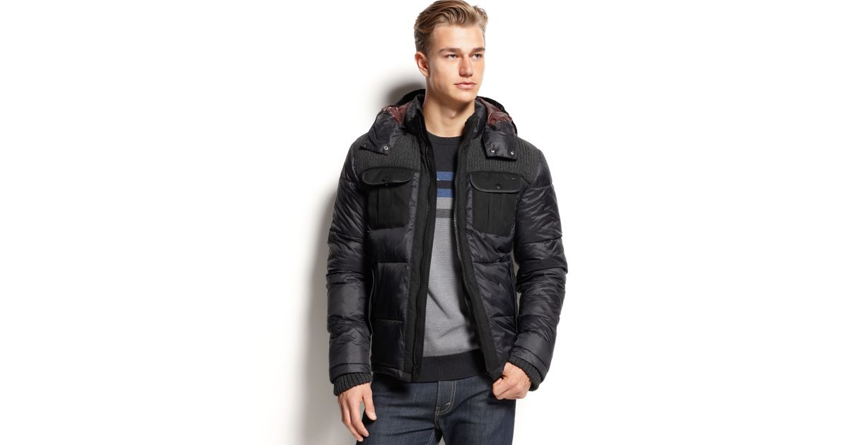 Lyst Calvin Klein Mixed Media Puffer Jacket In Black For Men