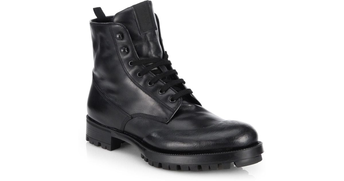 Prada Laceup Leather Combat Boots in 
