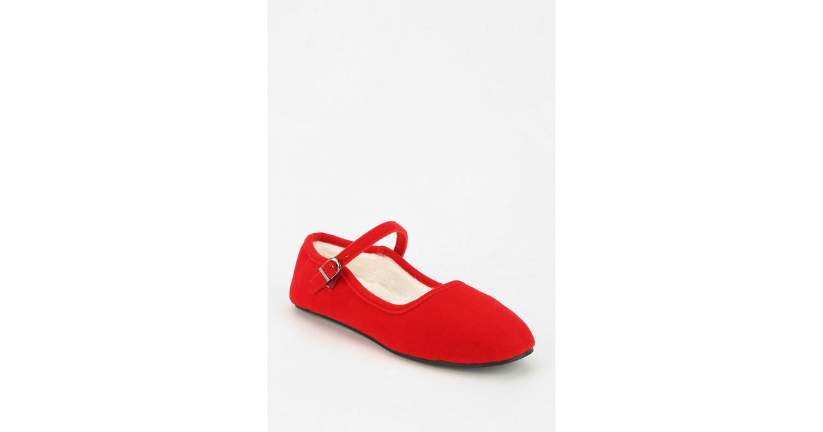 Urban Outfitters Velvet Mary Jane Slipper in Red - Lyst
