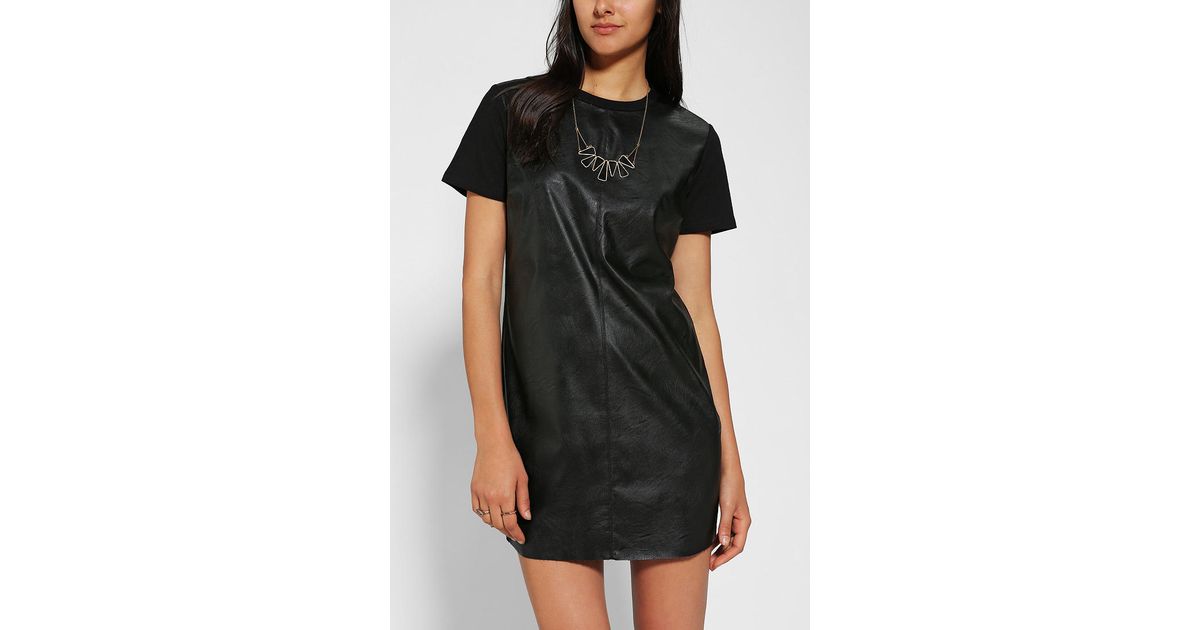 faux leather t shirt dress