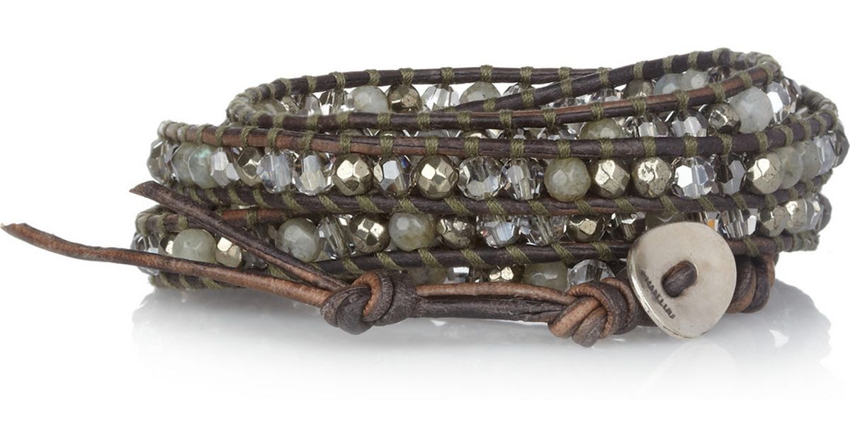 Chan Luu Labradorite Pyrite And Swarovski Crystal Five Wrap Bracelet In Green Lyst