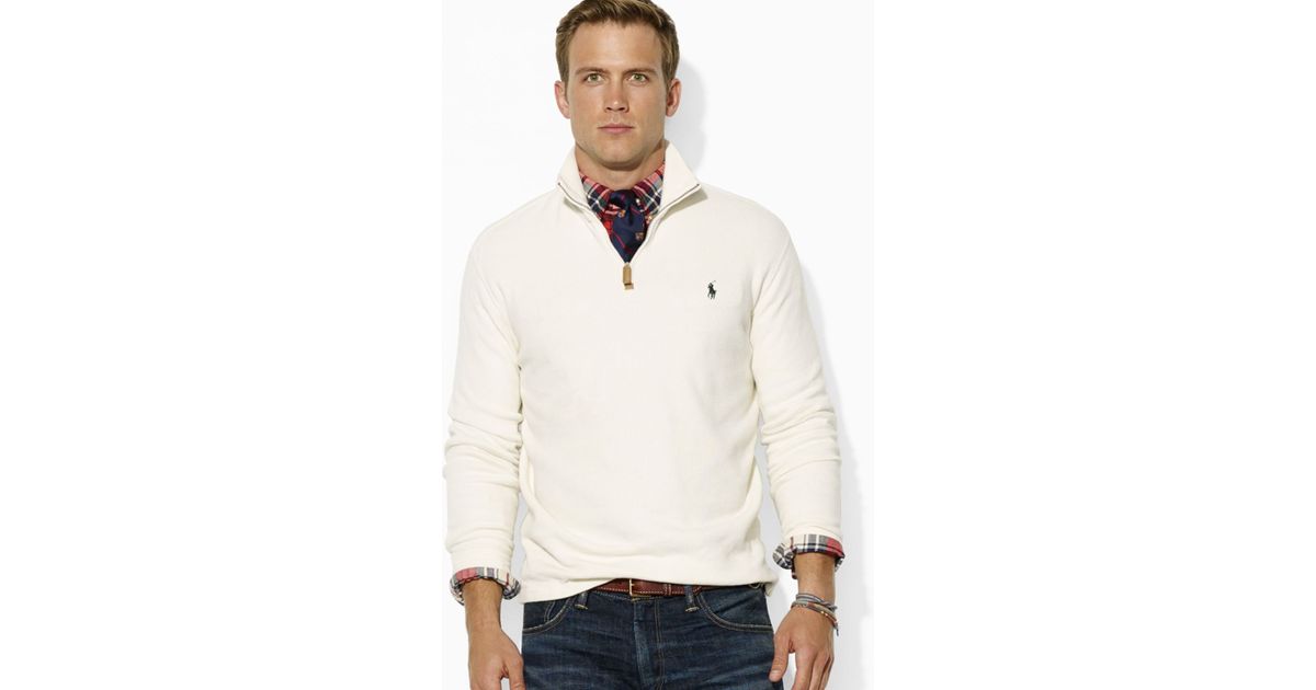 ralph lauren half zip sueded rib cotton jumper