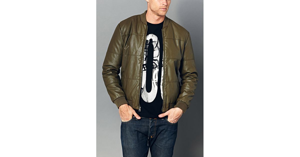 Lyst Forever 21 Faux Leather Er Jacket In Green For Men