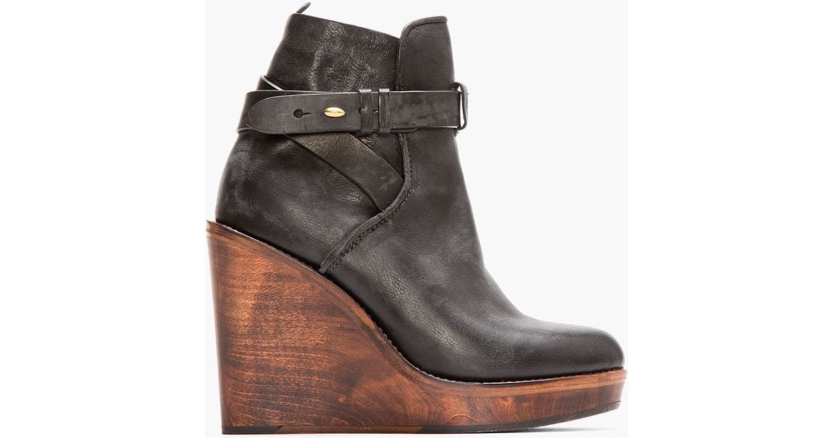 Leather Emery Wooden Wedge Boots | Lyst