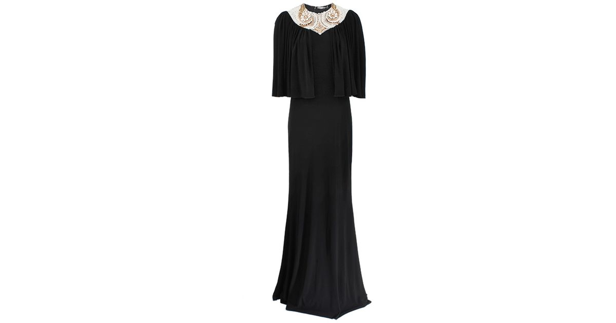 Alexander McQueen Pearl Embellished Pleat Overlay Gown in Black - Lyst