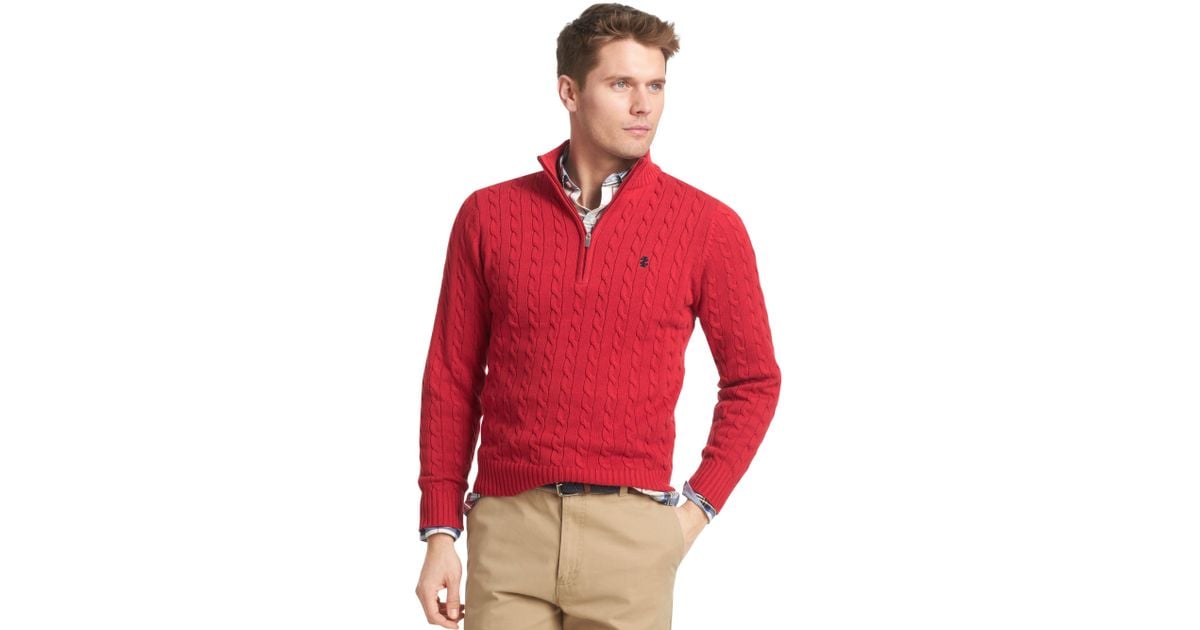 Izod Sweater Quarterzip Mock Neck Cable Knit Pullover in Red for ...
