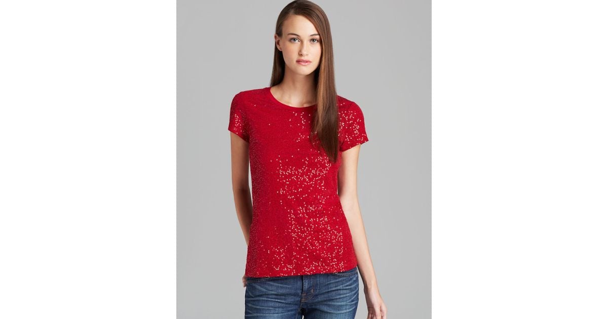 DKNY Short Sleeve Sequin Tee in Red Lyst