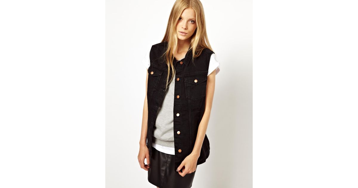 monki borg denim trucker jacket in black