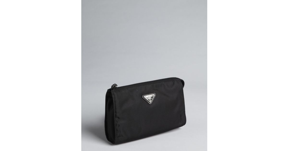 Prada Black Nylon Gabardine Zip Pouch in Black | Lyst