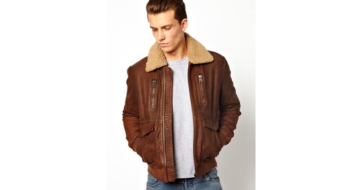Wrangler Leather Jacket Sherpa Collar in Brown for Men | Lyst Canada