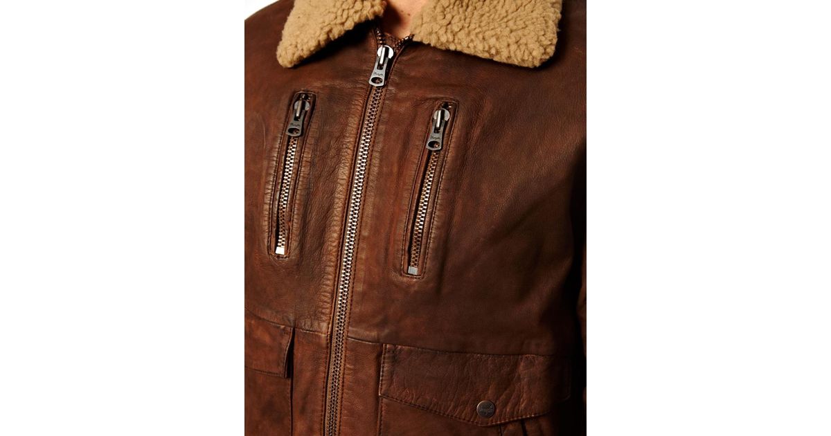 men's leather jacket with sherpa collar