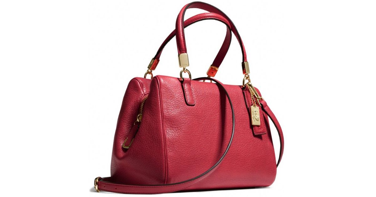 COACH Madison Mini Satchel in Leather in Light Gold/Scarlet (Red) - Lyst