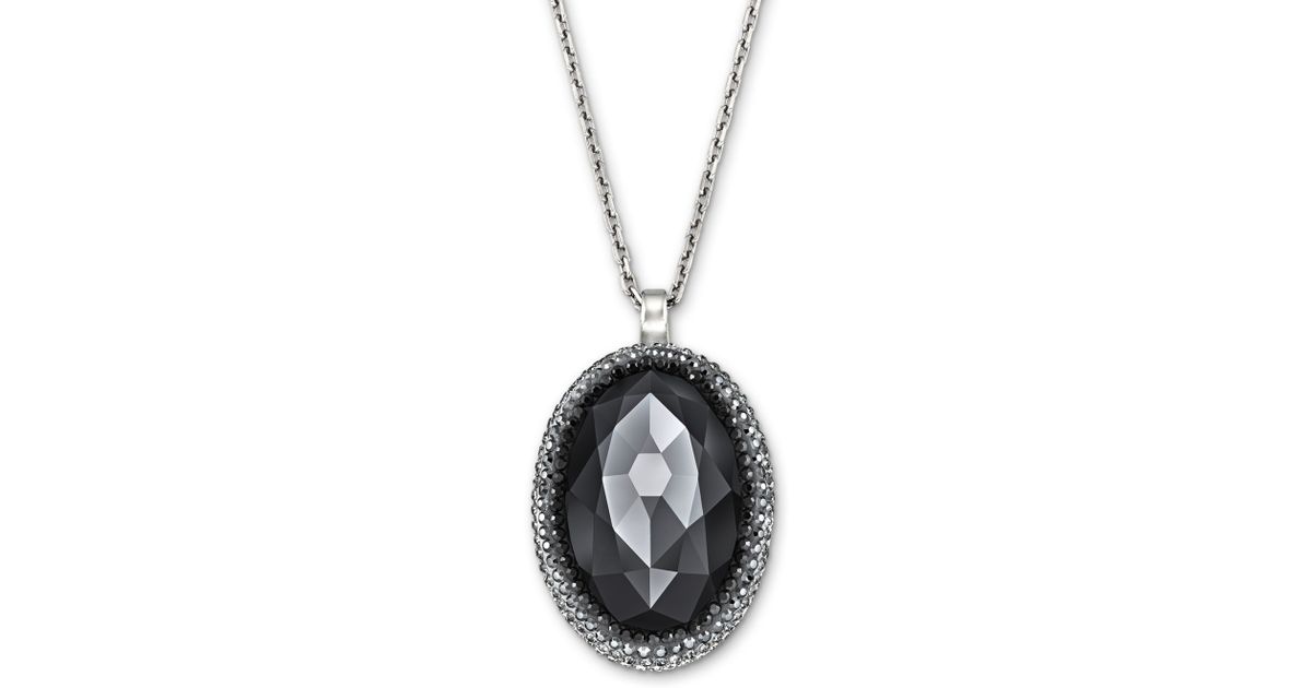 Swarovski Palladiumplated Black Crystal Oval Pendant Necklace in ...
