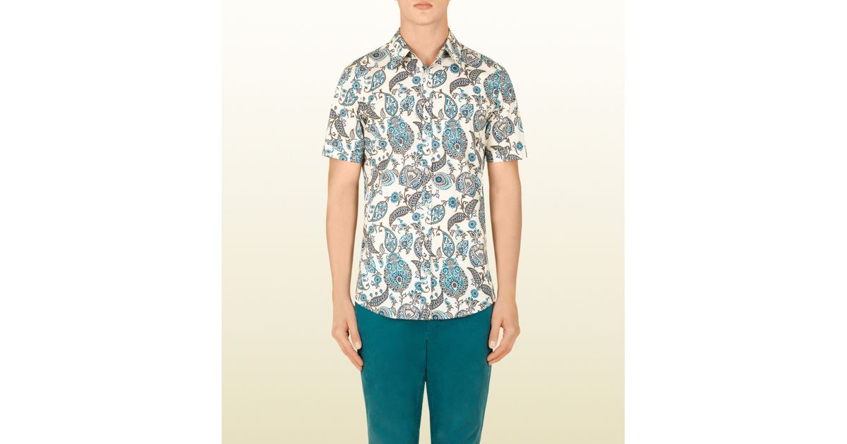 Gucci Paisley Print Short Sleeve Buttondown Shirt in Blue for Men Lyst