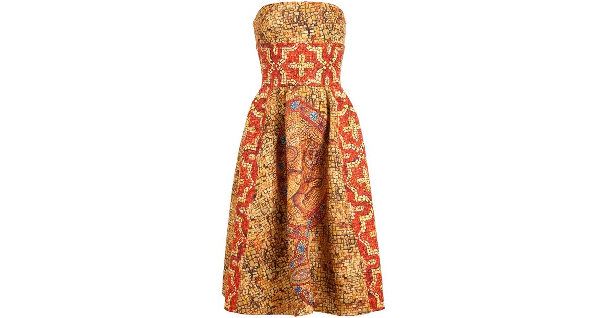 Dolce & Gabbana Mosaic Printed Silkwool Bustier Dress | Lyst