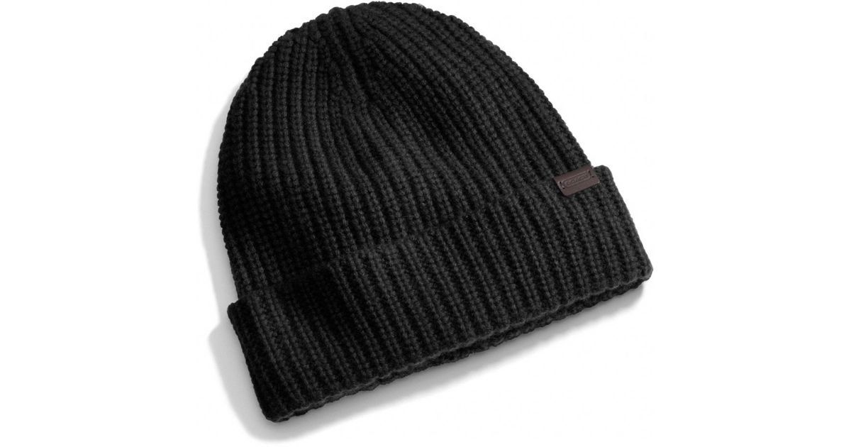 COACH Cashmere Solid Knit Hat in Black for Men Lyst