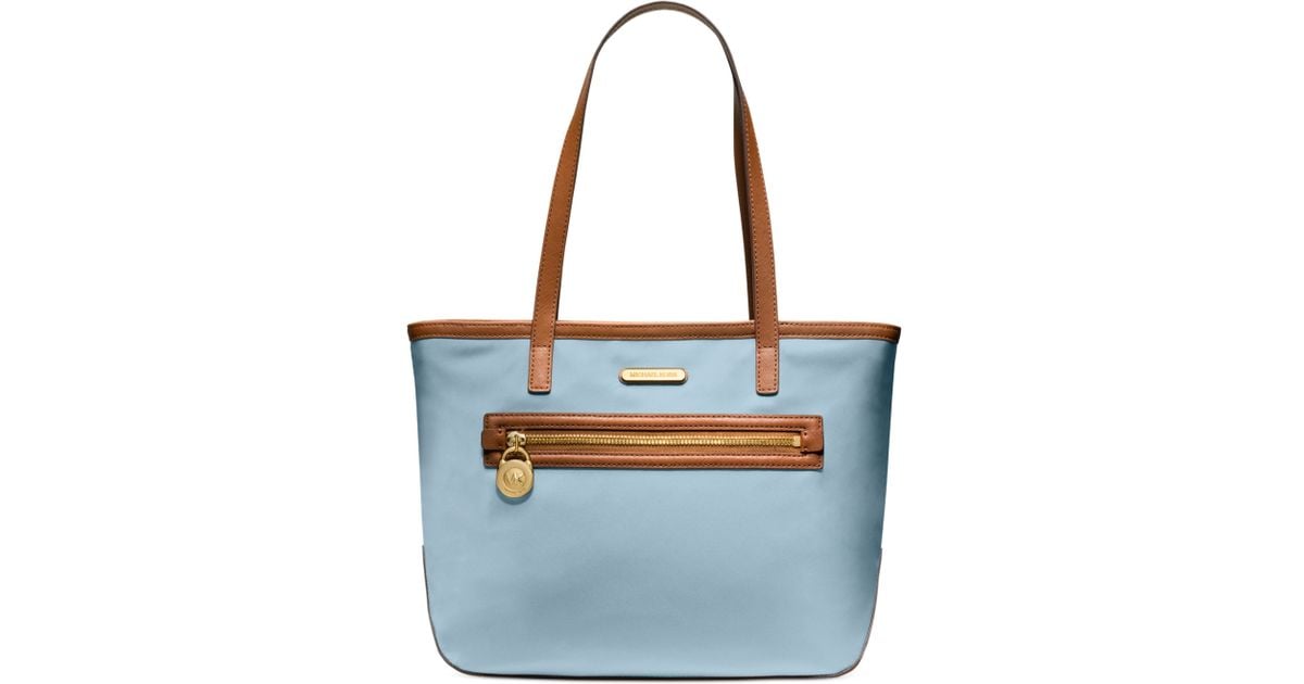 MICHAEL KORS Blue Nylon Canvas & Leather Tote Bag Purse. 