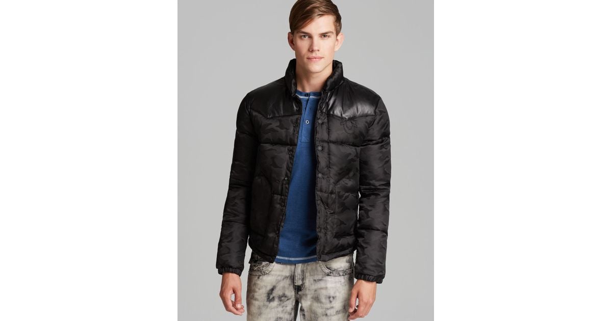 True Religion Leather Yoke Camo Down Puffer Jacket in Black Camo (Black) for Men Lyst
