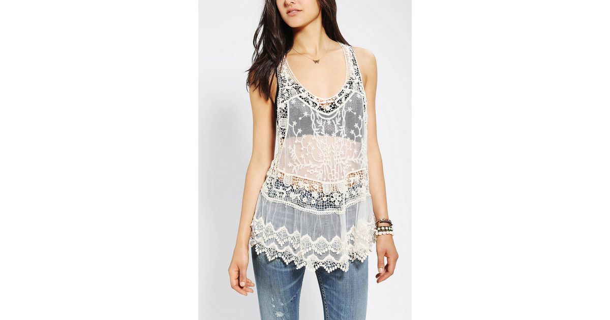 Urban Outfitters Pins and Needles Lace Racerback Tank Top in Ivory