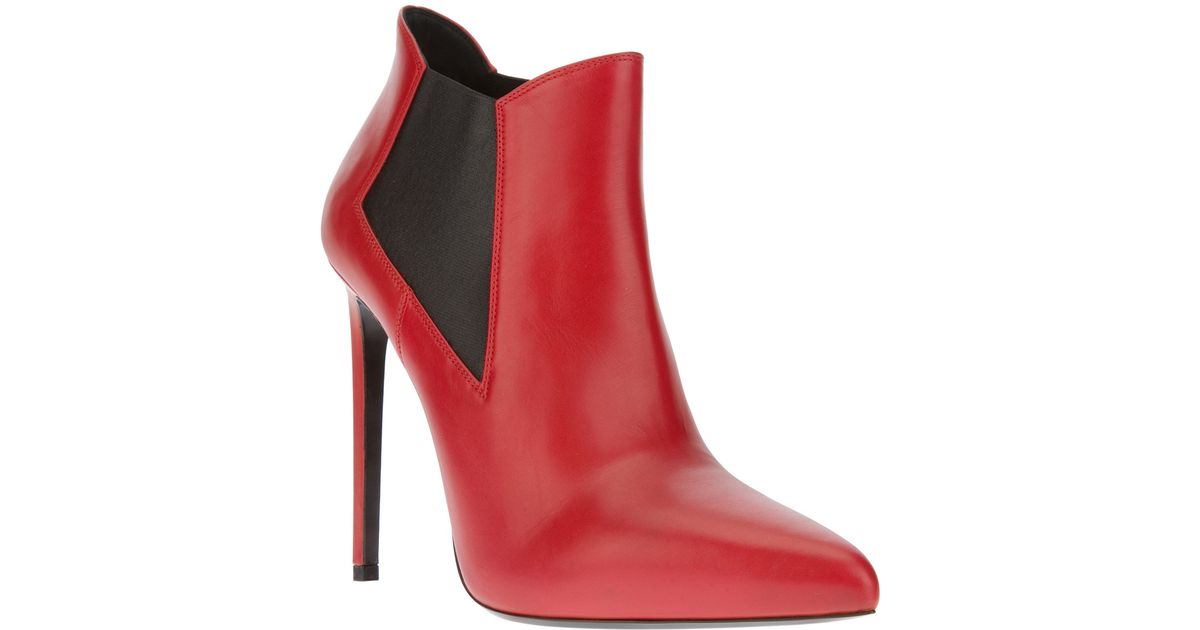 red pointed toe ankle boots
