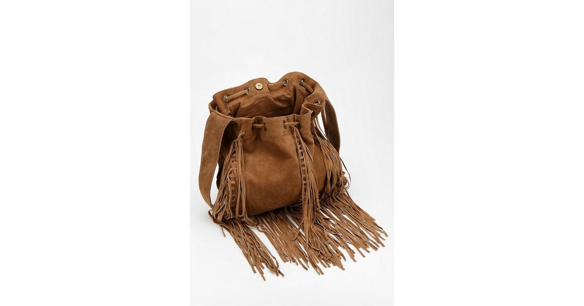 Tan Real Suede Western Quilted Fringe Bag