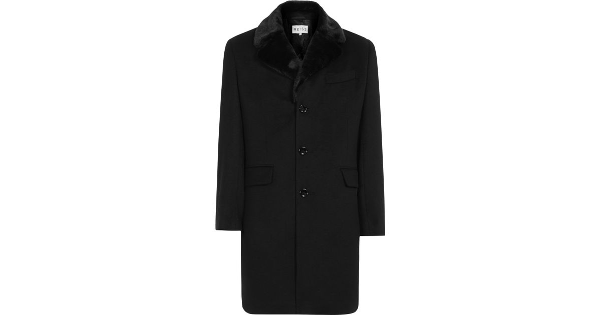 Reiss King Faux Fur Collar Coat in Black for Men | Lyst