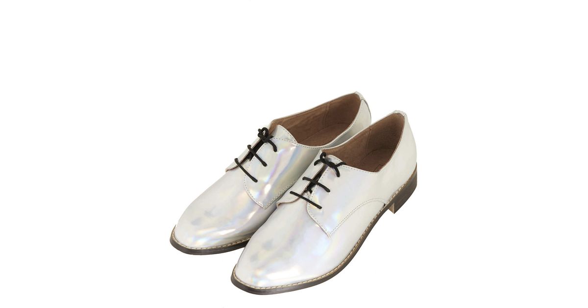 silver lace up flats