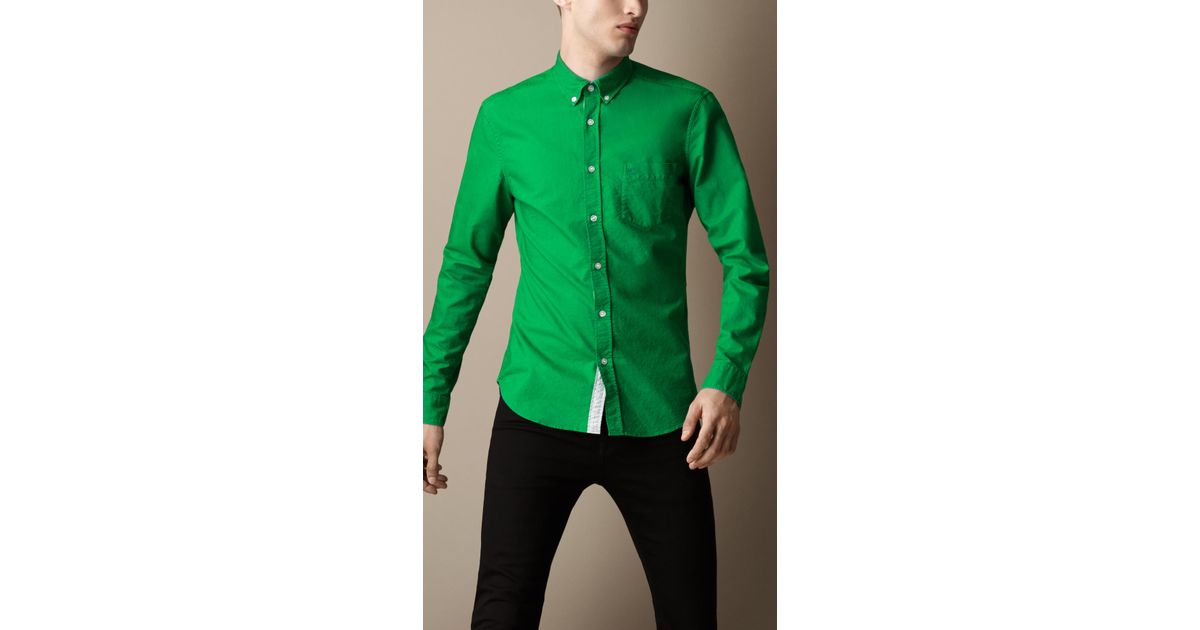 Burberry Buttondown Collar Cotton Shirt in Green for Men | Lyst