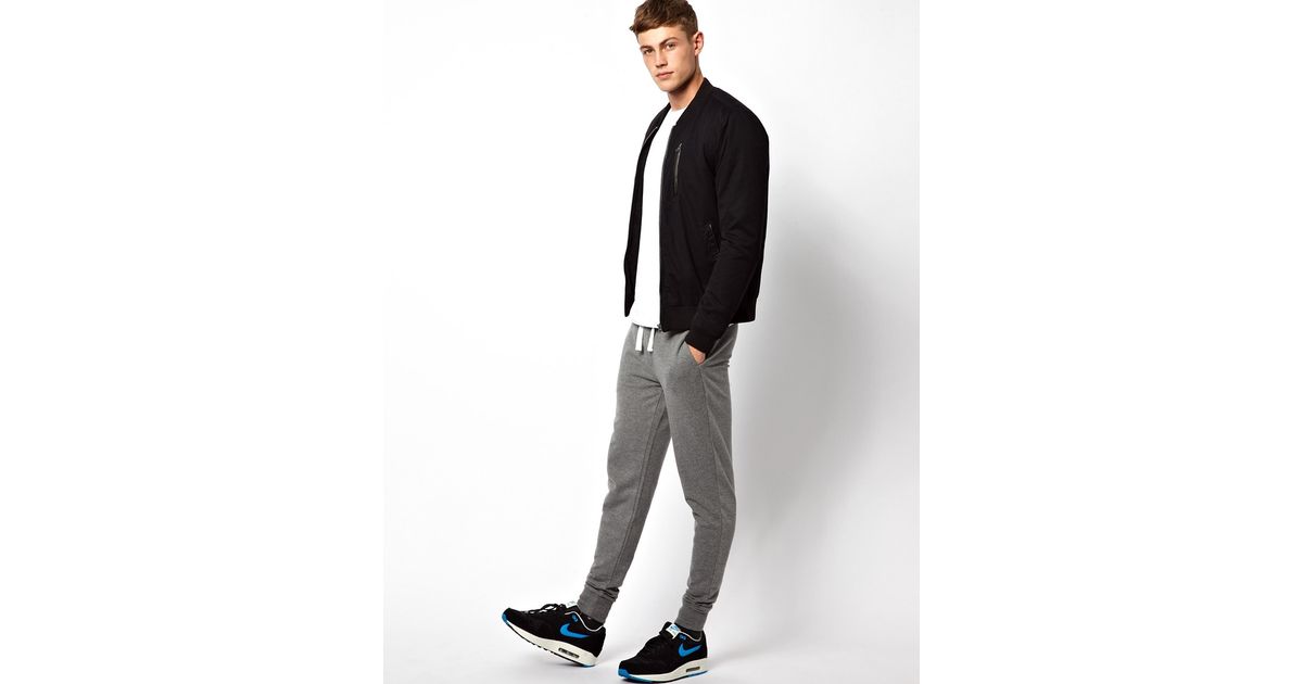 ASOS Skinny Sweatpants With Zip Fly And Button Detail in Charcoal (Gray