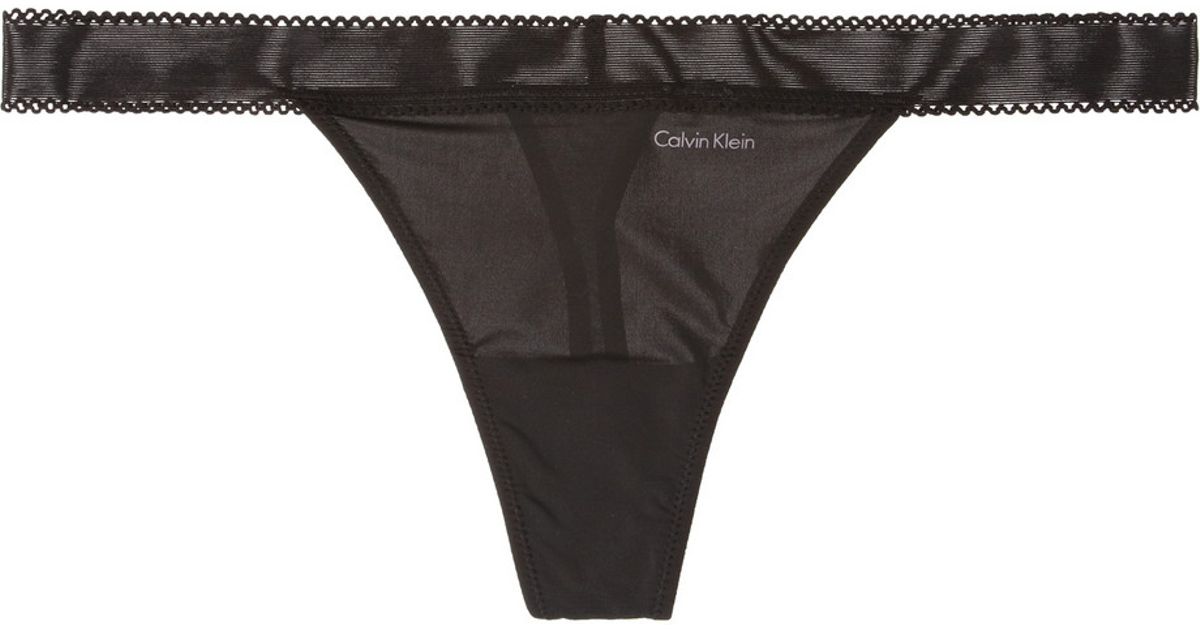 Calvin Klein Icon Stretch-Satin Thong in Black | Lyst